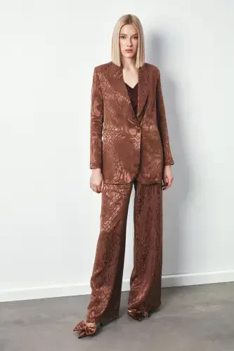 Shawl Collar Patterned Jacket - BROWN - 3