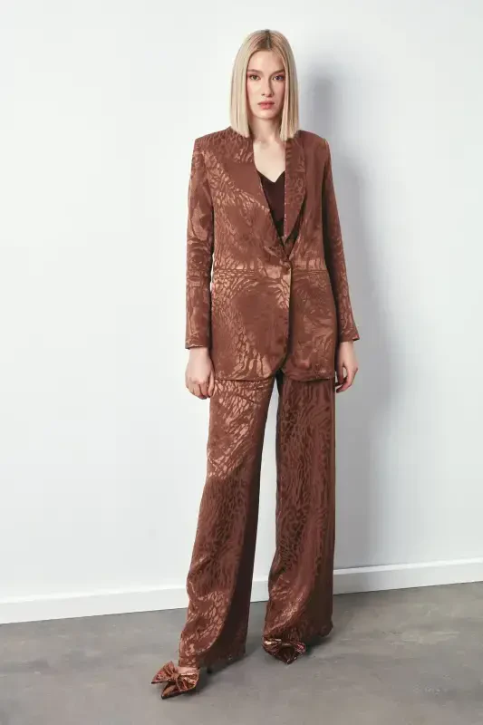 Shawl Collar Patterned Jacket - BROWN - 3