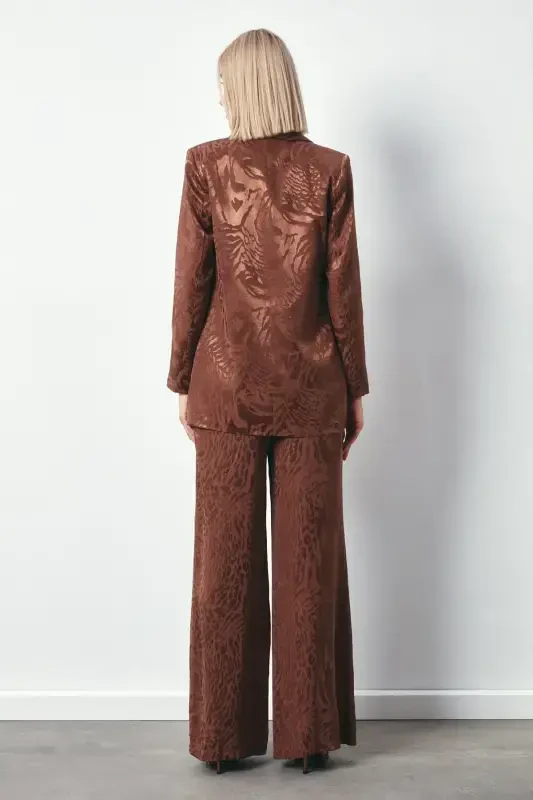 Shawl Collar Patterned Jacket - BROWN - 4