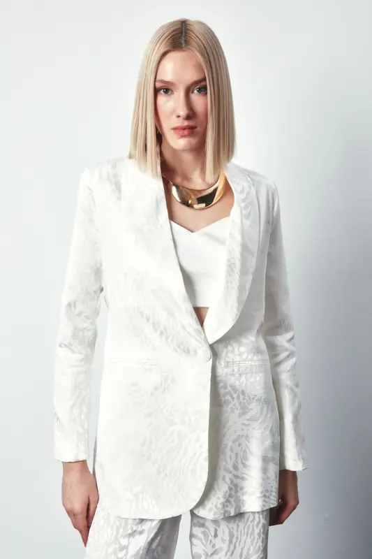 Shawl Collar Patterned Jacket - ECRU-ECRU - 1