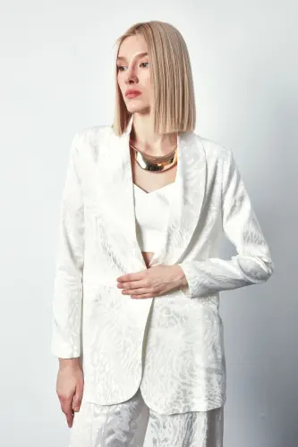 Shawl Collar Patterned Jacket - ECRU-ECRU - SATEEN (1)