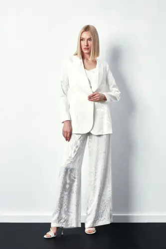 Shawl Collar Patterned Jacket - ECRU-ECRU - 3