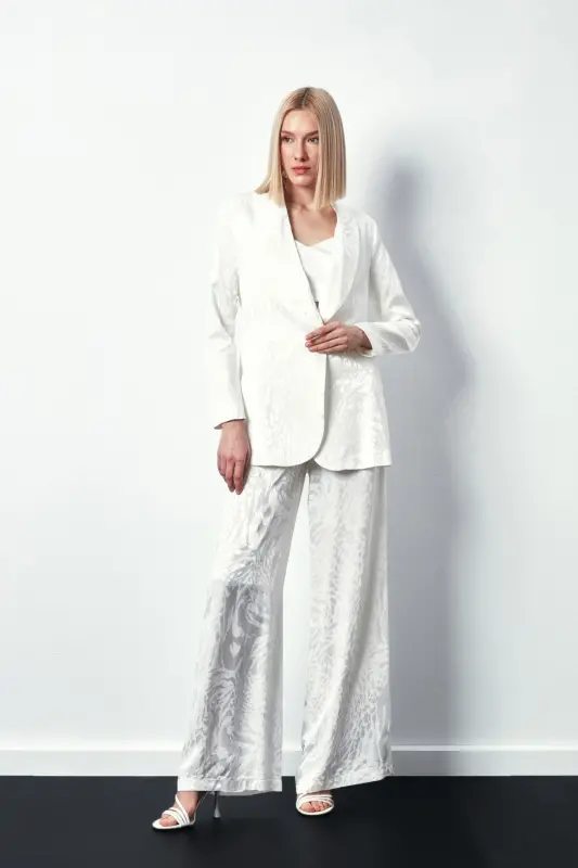 Shawl Collar Patterned Jacket - ECRU-ECRU - 3