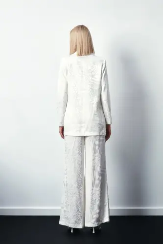 Shawl Collar Patterned Jacket - ECRU-ECRU - 5