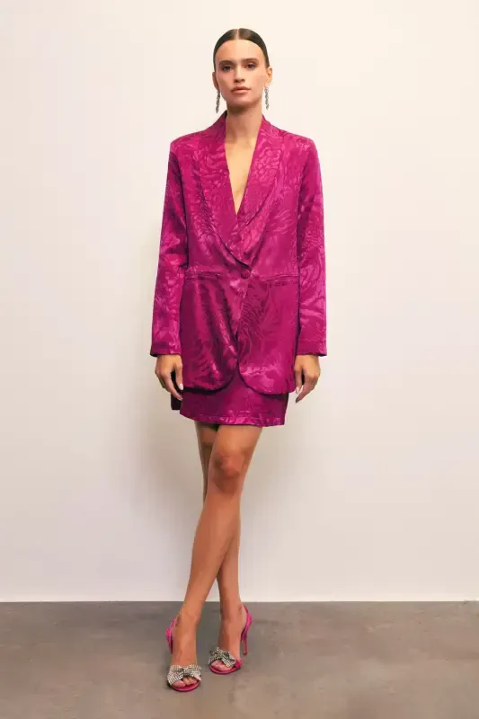 Shawl Collar Patterned Jacket - FUCHSIA - 1