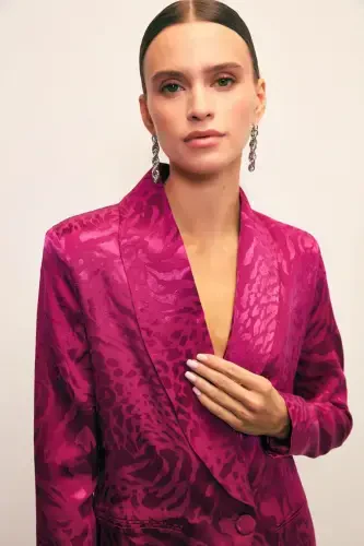 Shawl Collar Patterned Jacket - FUCHSIA - Sateen (1)