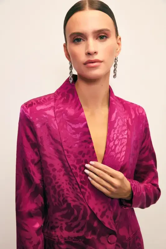 Shawl Collar Patterned Jacket - FUCHSIA - 2