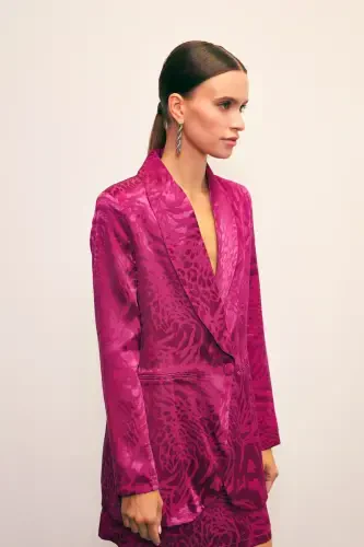 Shawl Collar Patterned Jacket - FUCHSIA - 3