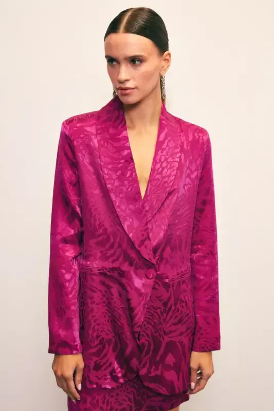 Shawl Collar Patterned Jacket - FUCHSIA - 4