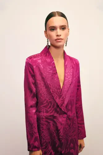 Shawl Collar Patterned Jacket - FUCHSIA - 5