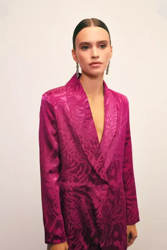 Shawl Collar Patterned Jacket - FUCHSIA - 5