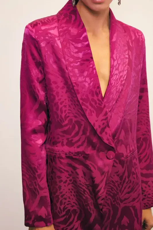 Shawl Collar Patterned Jacket - FUCHSIA - 6