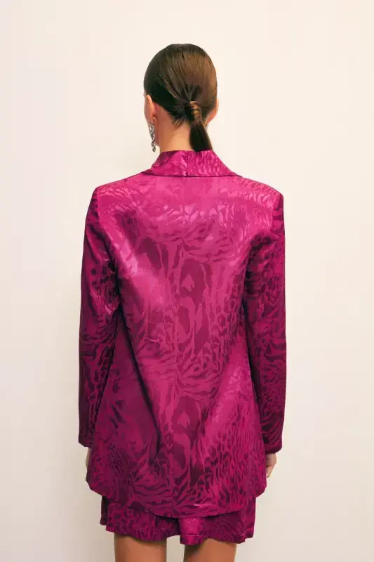 Shawl Collar Patterned Jacket - FUCHSIA - 7