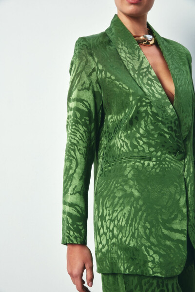 Shawl Collar Patterned Jacket - GREEN - 6