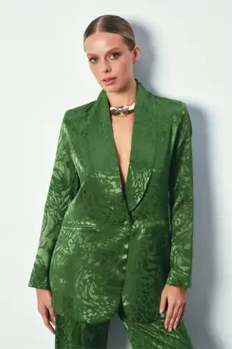 Shawl Collar Patterned Jacket - GREEN - SATEEN (1)