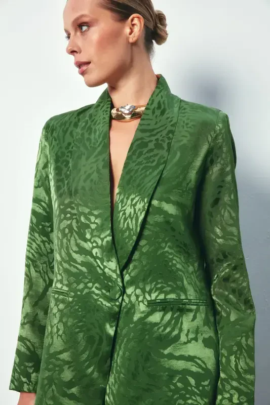Shawl Collar Patterned Jacket - GREEN - 4