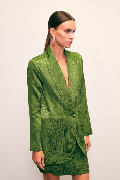 Shawl Collar Patterned Jacket - GREEN - 8