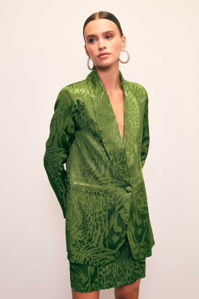 Shawl Collar Patterned Jacket - GREEN - 9