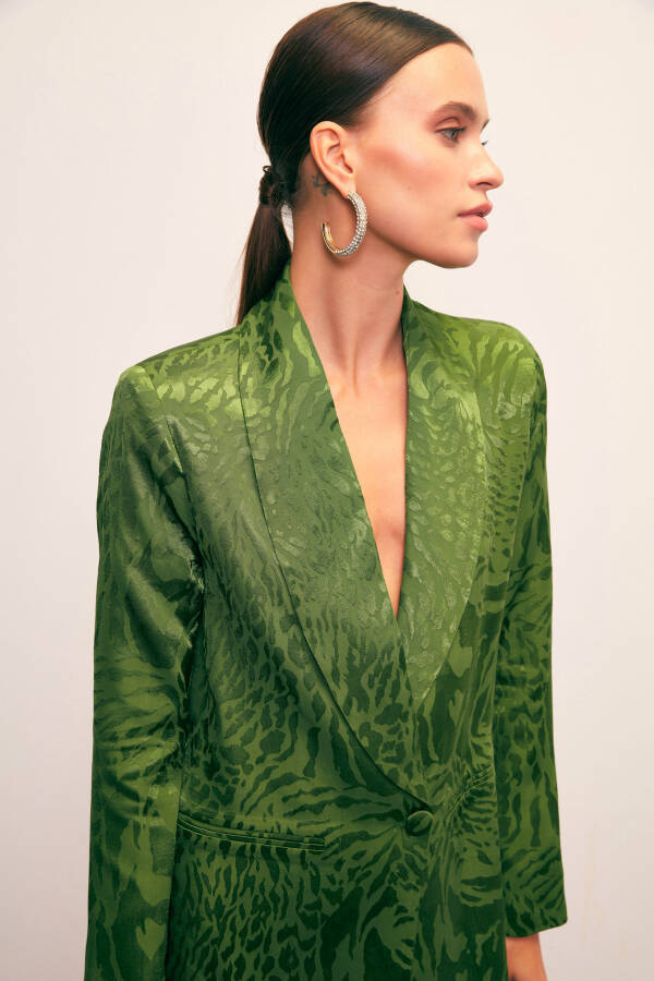 Shawl Collar Patterned Jacket - GREEN - 10