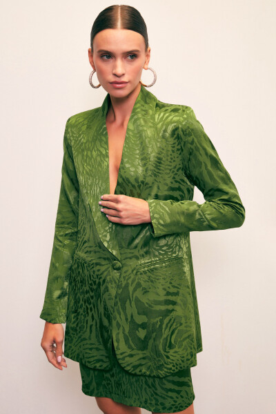 Shawl Collar Patterned Jacket - GREEN - 12