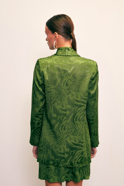 Shawl Collar Patterned Jacket - GREEN - 14