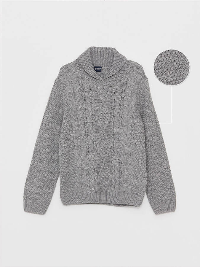 Shawl Collar Self-Patterned Boys' Knit Sweater - 5