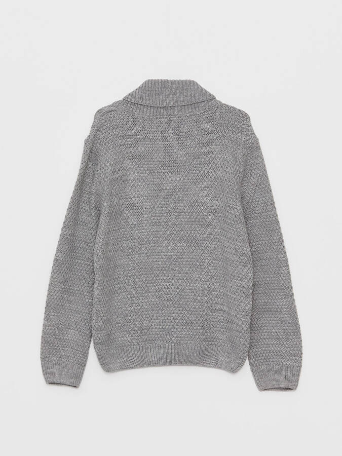 Shawl Collar Self-Patterned Boys' Knit Sweater - 6