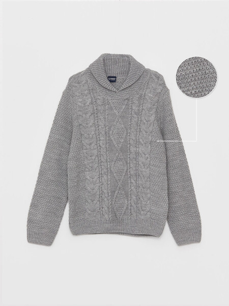 Shawl Collar Self-Patterned Boys' Knit Sweater - 3