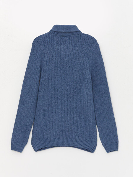 Shawl Collar Self-Patterned Boys' Knit Sweater - 4