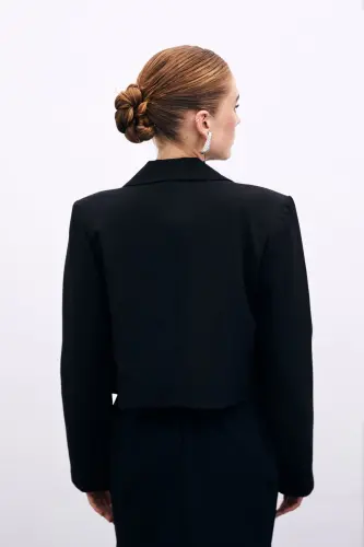 Shawl Collar Short Jacket - BLACK-BLACK - 5