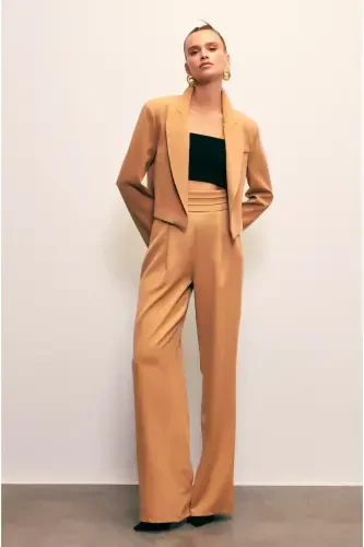 Shawl Collar Short Jacket - CAMEL - 7