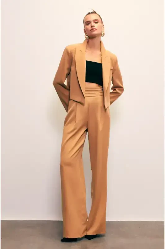 Shawl Collar Short Jacket - CAMEL - 7