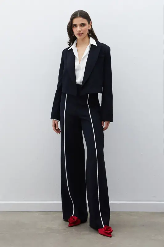 Shawl Collar Short Jacket - NAVY-NAVY - 2