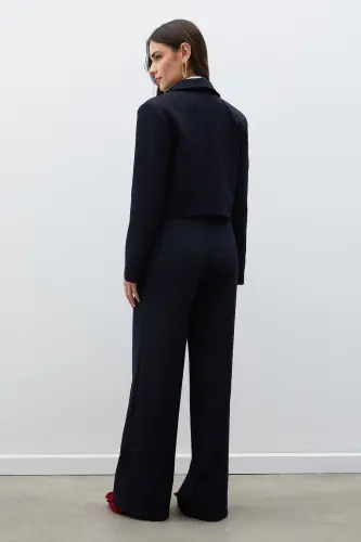 Shawl Collar Short Jacket - NAVY-NAVY - 6