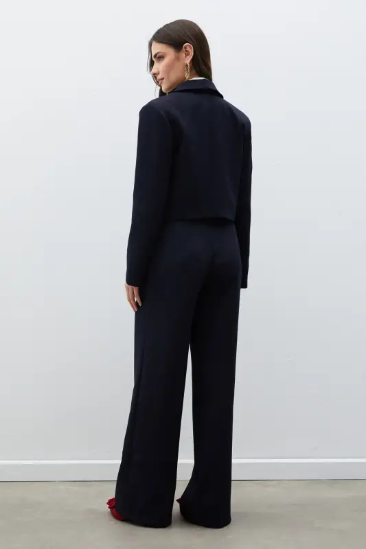 Shawl Collar Short Jacket - NAVY-NAVY - 6