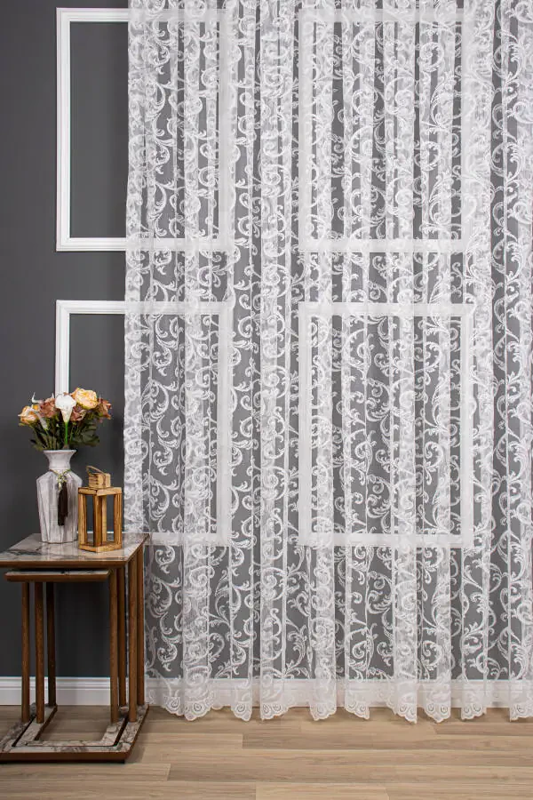 Shawl Pattern Knit Plain Voile Curtain, 300x260, Sparse Pleats, 1/2 - 4