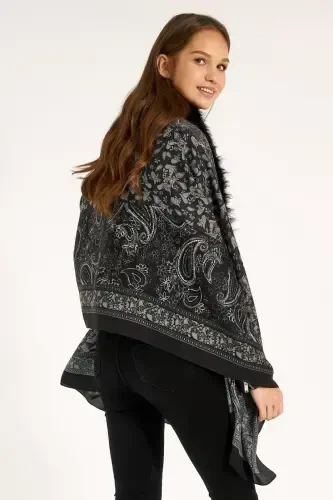 Shawl Patterned Black Poncho NW11188-3 - 3