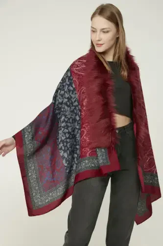 Shawl Patterned Burgundy Poncho NW11188-3 - 10