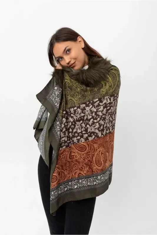Shawl Patterned Green Poncho NW11188-3 - 3