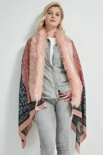 Shawl Patterned Pink Poncho NW11188-3 - 1