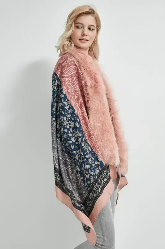 Shawl Patterned Pink Poncho NW11188-3 - 2