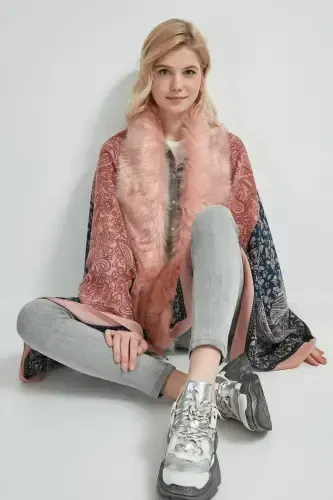 Shawl Patterned Pink Poncho NW11188-3 - 3