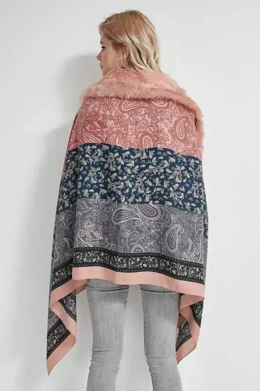 Shawl Patterned Pink Poncho NW11188-3 - 5