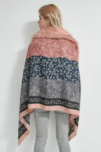 Shawl Patterned Pink Poncho NW11188-3 - 4