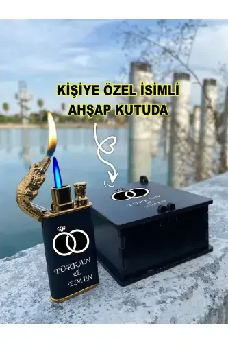 Shaxsiy ismli Sevishganlar kuni maxsus dizayndagi timsoh zajigalkasi va maxsus yog'och quti-UZUKJIFT - 1