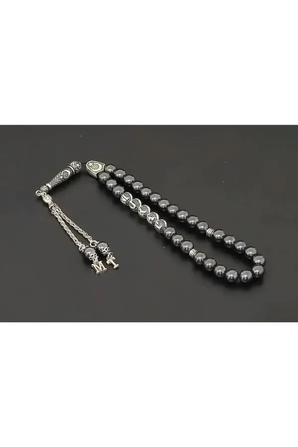 Shaxsiylashtirilgan ismli, gematit toshidan, harfli to'qimalgan tespih. Yog'och quti, tabiiy tosh tespih. - 4