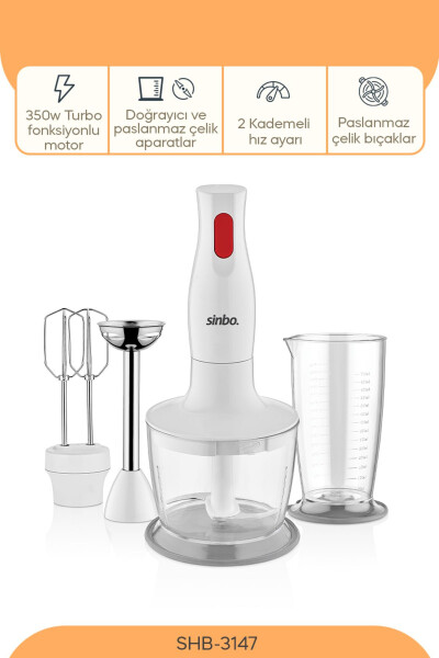 SHB-3147 3-Function Hand Blender Set - White / 400 Watt - 22