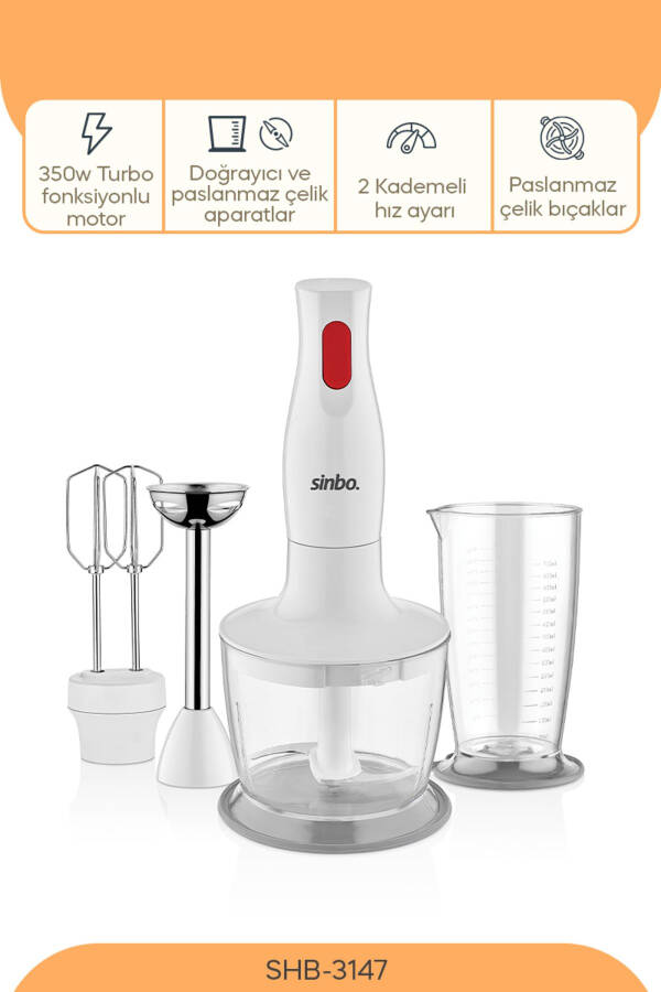 SHB-3147 3-Function Hand Blender Set - White / 400 Watt - 22