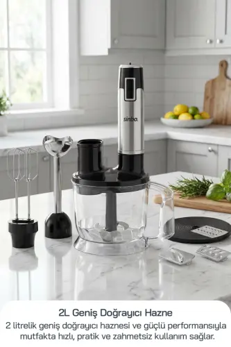 SHB-3186 5 Fonksiyonlu Blender Seti Doğrayıcı Çırpıcı Rende ve Dilimleme Aparatlı - Gri - SINBO (1)