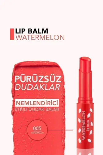 Shea ve Kakao Yağı İçeren Stik Renkli Dudak Nemlendiricisi - Lip Balm -005 WATERMELON-8690604555406 - 6